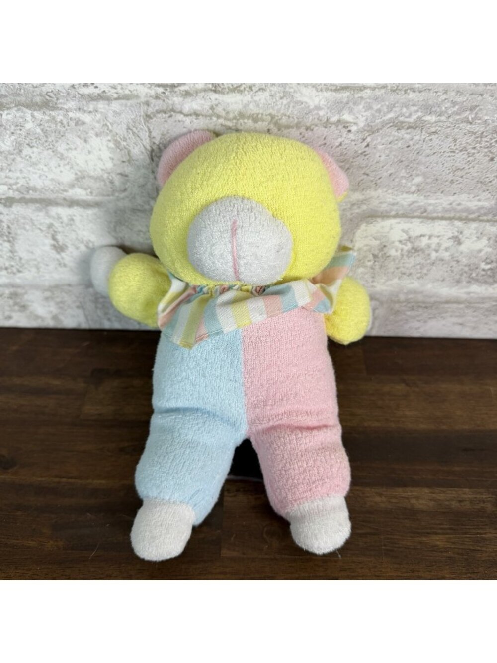 TLC Vintage COMMONWEALTH Pastel Terry Cloth Color Block Teddy Bear 5128